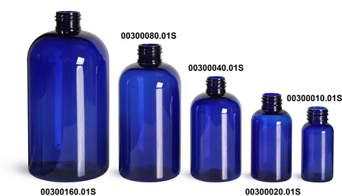 ON SALE!! 8 oz. Cobalt Blue - Plastic Flask Bottle with Clear Natural Pump  Top per each