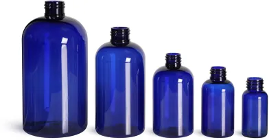 Blue PET Boston Round Bottles (Bulk), Caps NOT Included