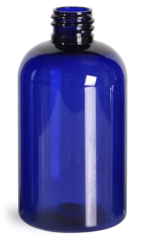 4 oz Blue PET Boston Round Bottles (Bulk), Caps NOT Included