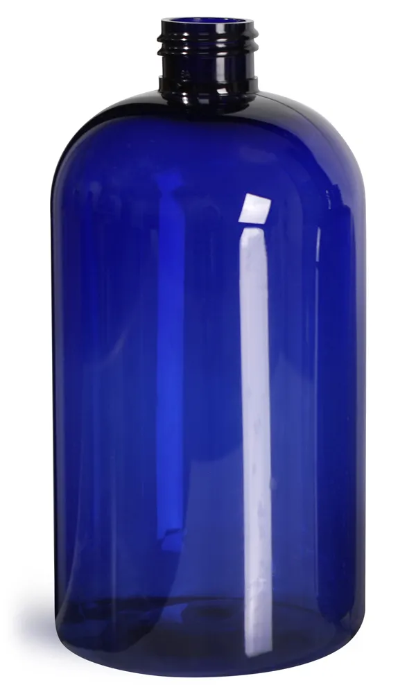 16 oz Blue PET  Boston Round Bottles (Bulk), Caps NOT Included