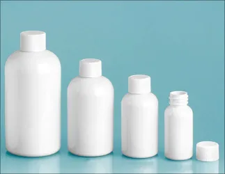 PET White Boston Round Bottles w/ White Ribbed Polypropylene Caps