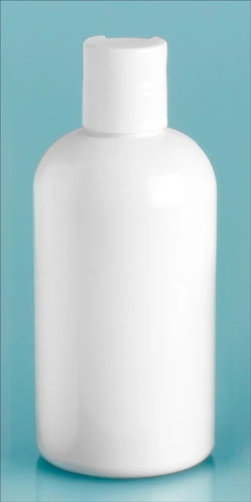 8 oz White PET Round Bottles w/ White Disc Top Caps