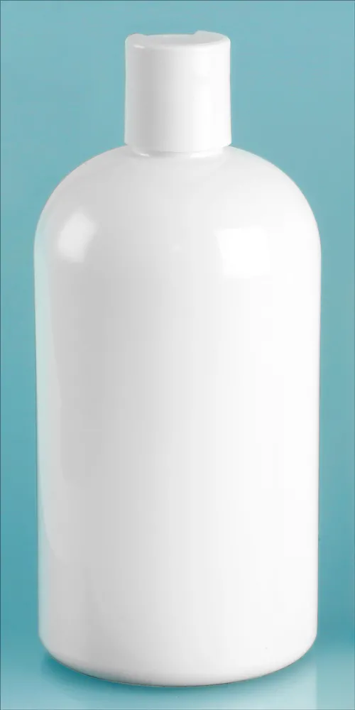 16 oz White PET Round Bottles w/ White Disc Top Caps