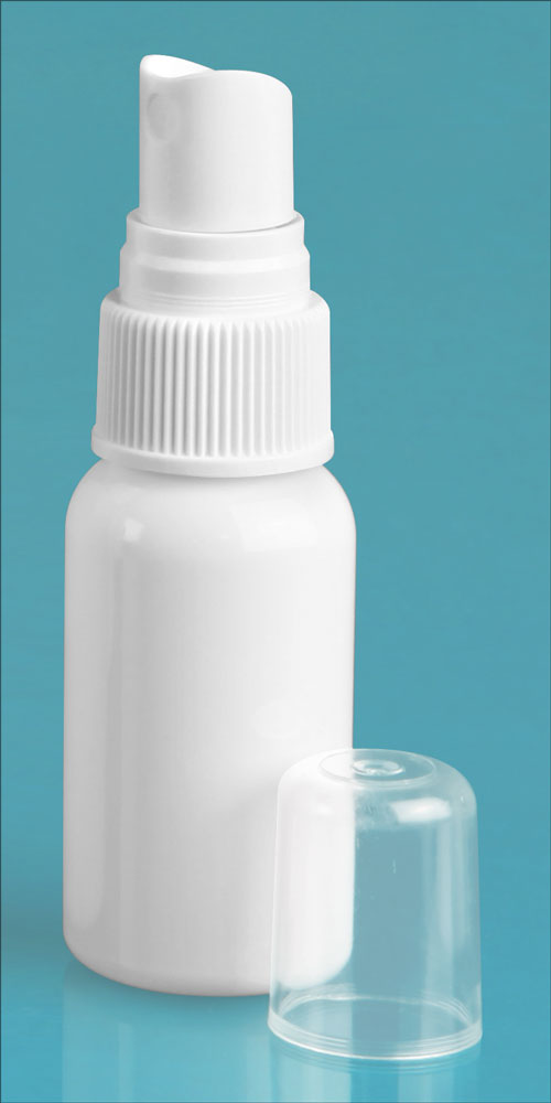 1 oz White PET Boston Rounds w/ White Fine Mist Sprayers
