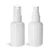PET Plastic Bottles, White Boston Round Bottles w/ Smooth White Fine Mist Sprayers
