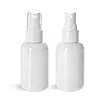 PET Plastic Bottles, White Boston Round Bottles w/ Smooth White Fine Mist Sprayers