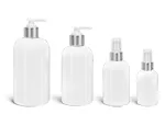 PET  White Boston Round Bottles w/ White Brushed Aluminum Lotion Pumps