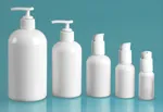 PET Plastic Bottles, White Boston Round Bottles w/ White Pumps