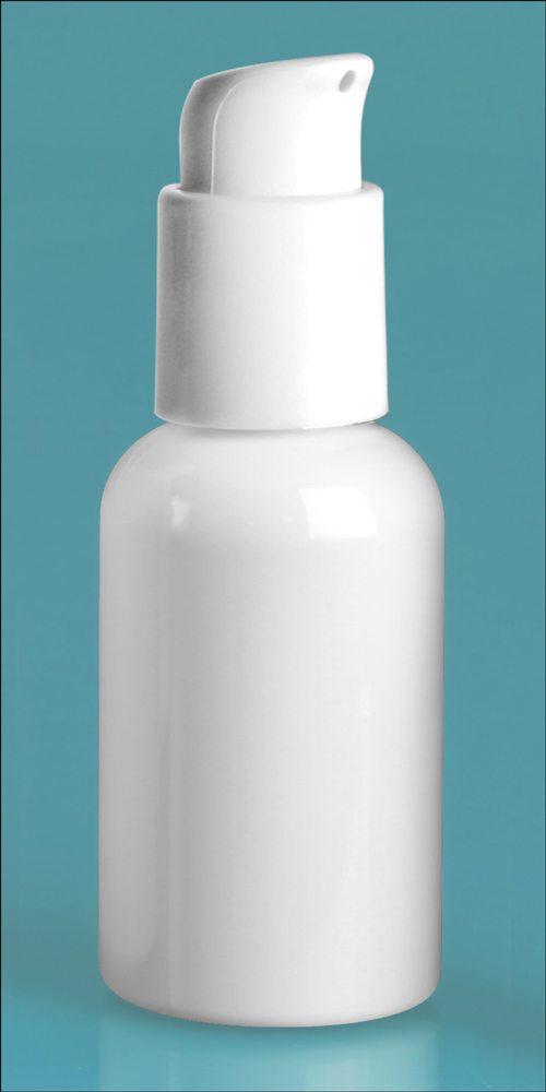 2 oz White PET Boston Rounds w/ White Treatment Pumps