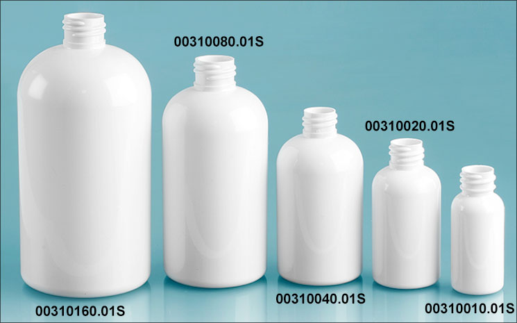 Plastic Bottles, White PET Boston Rounds, (Bulk) Caps NOT Included