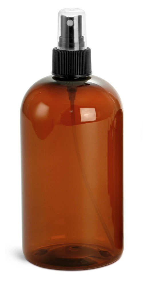 PremiumVials Premium Vials 8ozPETSP6-6-ZT 8 Oz Plastic Pet Bullet Bottle with Black Fine Mist Sprayer Amber Pack of 6 