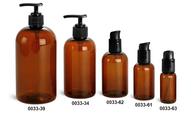 Download Sks Bottle Packaging Plastic Bottles Amber Pet Boston Round Bottles W Black Lotion Pumps Or Treatment Pumps