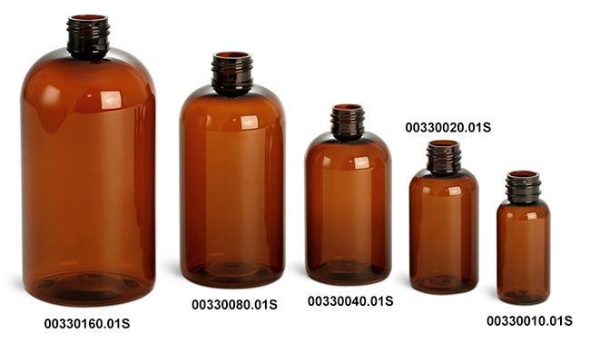 Amber PET Boston Round Bottles (Bulk), Caps Not Included