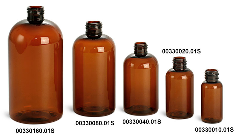 Amber PET Boston Round Bottles (Bulk), Caps Not Included