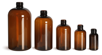 Amber PET Boston Round Bottles (Bulk), Caps Not Included