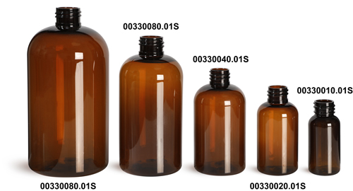 Amber PET Boston Round Bottles (Bulk), Caps Not Included