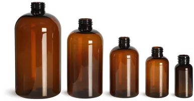 Amber PET Boston Round Bottles (Bulk), Caps NOT Included