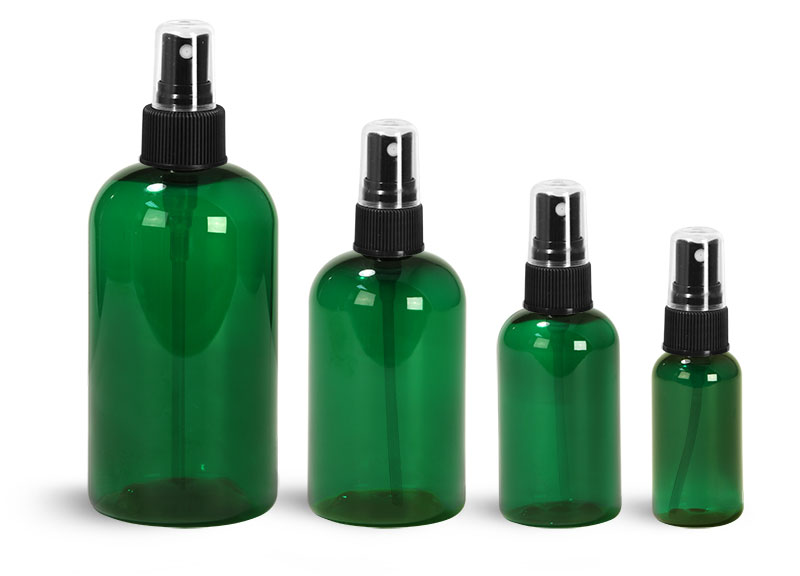 Green PET Bottles w/ Black Fine Mist Sprayers