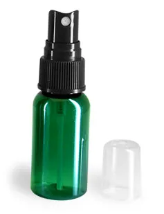 1 oz Green PET Boston Round Bottles w/ Black Fine Mist Sprayers
