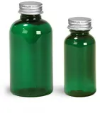 PET Green Boston Round Bottles w/ Lined Aluminum Caps