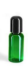 Green PET Cosmo Round Bottles w/ Black Dome Caps