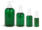 Green PET Boston Round Bottles With White Treatment Pumps