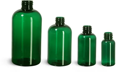Green PET Boston Round Bottles (Bulk), Caps Not Included