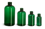 Green PET Boston Round Bottles (Bulk), Caps Not Included