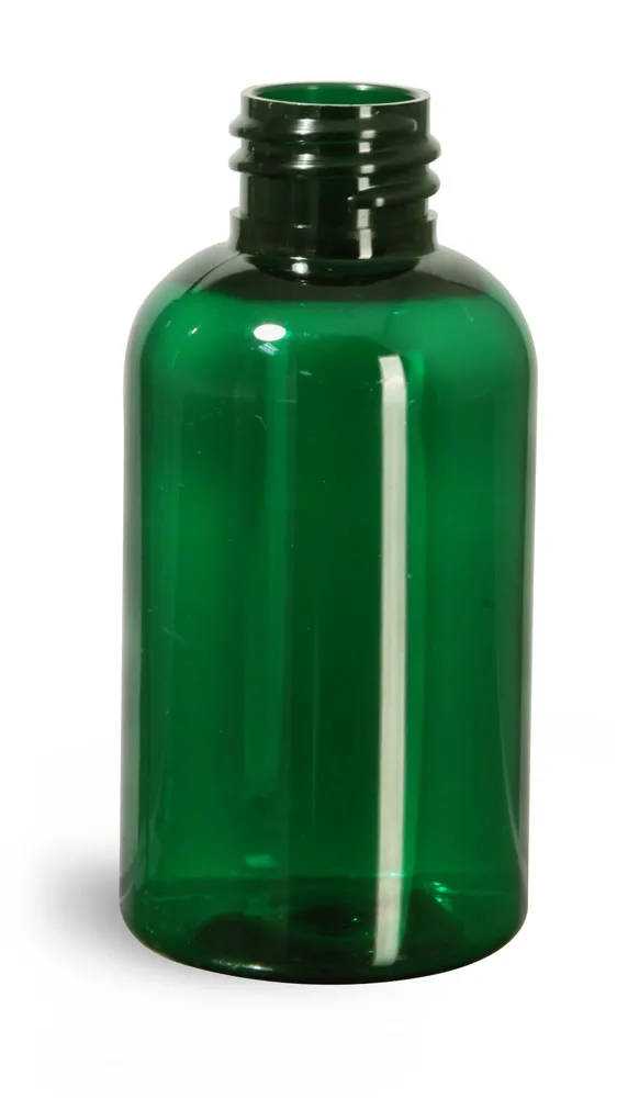 2 oz Green PET Boston Round Bottles (Bulk), Caps Not Included