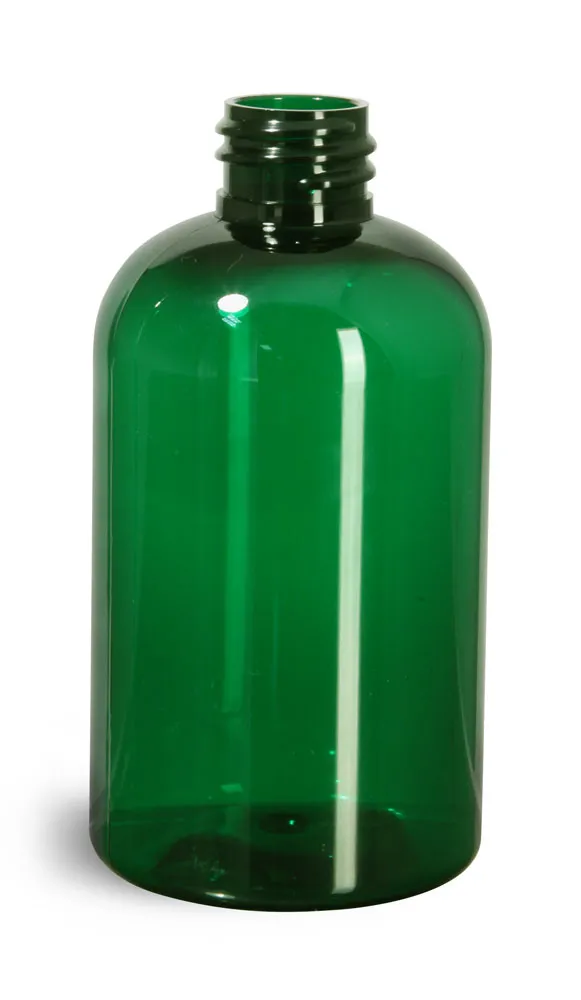 4 oz Green PET Boston Round Bottles (Bulk), Caps Not Included
