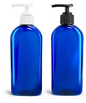 Plastic Bottles, Blue PET Dundee Oval Bottles w/ Lotion Pumps