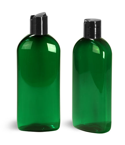 Plastic Bottles, Green PET Dundee Oval Bottles With Disc Top Caps