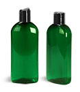 PET Plastic Bottles, Green Dundee Oval Bottles w/ Disc Top Caps