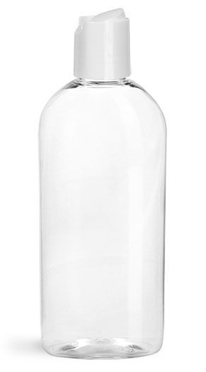 Clear PET Dundee Oval Bottles w/ Disc Top Caps