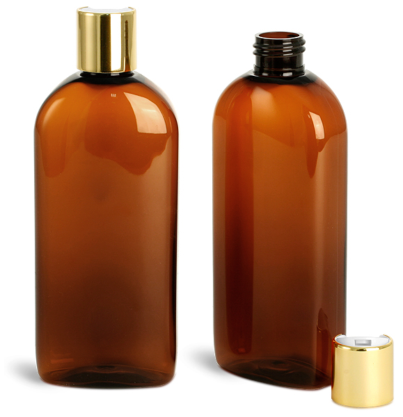 Amber PET Dundee Oval w/ Gold Disc Top Caps