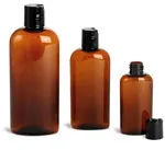 Amber PET Cosmo Oval Bottlesw/ Black Disc Top Caps