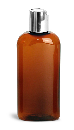 Amber PET Cosmo Oval Bottlesw/ Silver Disc Top Cap