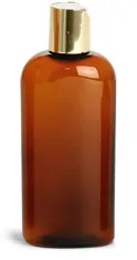 Amber PET Cosmo Oval Bottlesw/ Gold Disc Top Caps