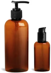 Amber PET Cosmo Oval Bottles w/ Black Pumps