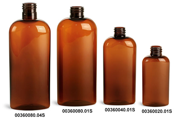 Plastic Bottles, Amber PET Cosmo Oval Bottles (Bulk) Caps NOT Included