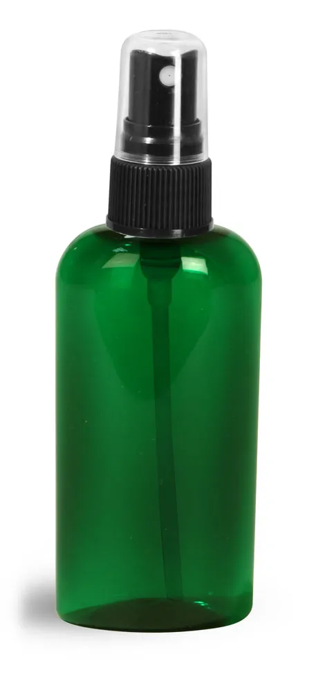 2 oz Green PET Cosmo Oval Bottles w/ Black Fine Mist Sprayers
