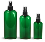 Green PET Cosmo Oval Bottles w/ Black Fine Mist Sprayers