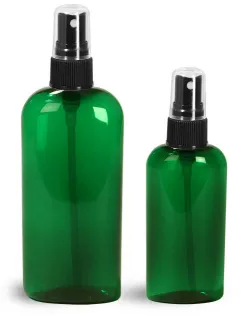 PET Green Cosmo Oval Bottles w/ Black Fine Mist Sprayers