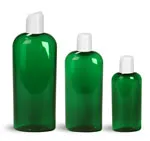 Green PET Cosmo Oval Bottles w/ White Disc Top Caps