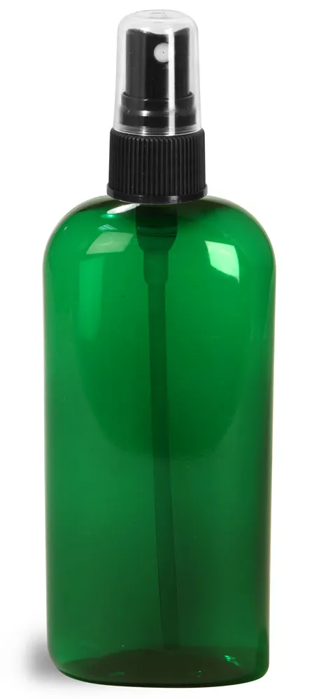 4 oz Green PET Cosmo Oval Bottles w/ Black Fine Mist Sprayers