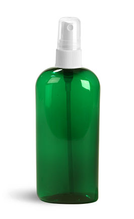 Plastic Bottles, Green PET Cosmo Oval Bottles With White Fine Mist Sprayers