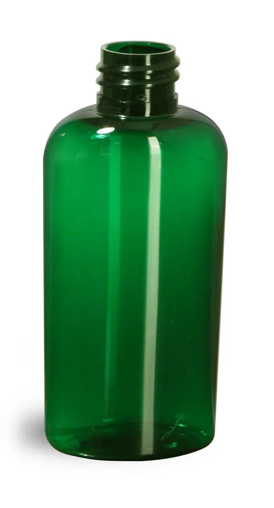2 oz Green PET Cosmo Oval Bottles (Bulk), Caps NOT Included