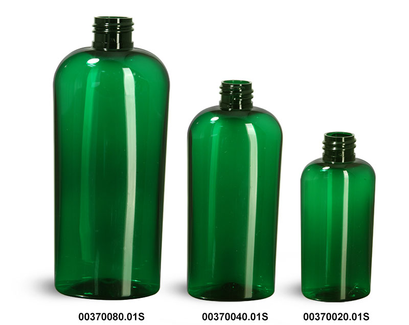 Green PET Cosmo Oval Bottles (Bulk), Caps NOT Included