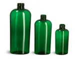 PET Plastic Bottles, Green Cosmo Oval Bottles (Bulk), Caps Not Included