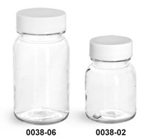 Plastic Bottles, Clear PET Wide Mouth Bottles With White PE Lined Caps